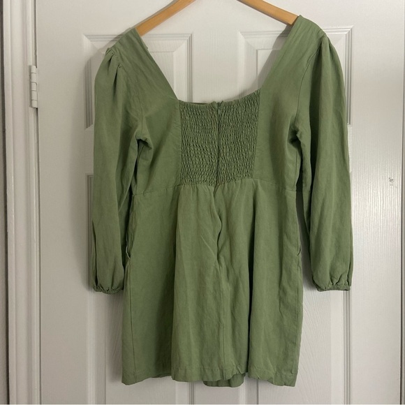 Lost + Wander Sage Green Emilia Mini Dress Linen Blend Sz L - Picture 10 of 14